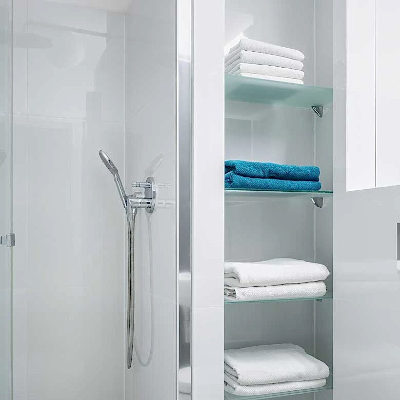charleston-glass-shelving-03 Glass shower with glass shelving beside it